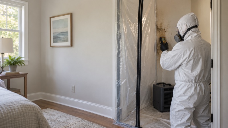 Illustrative containment setup with protective clothing and compact equipment